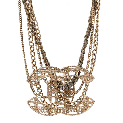 Chanel Tweed Effect Multi Strand CC Large Pendant Necklace Gold 1 of 5