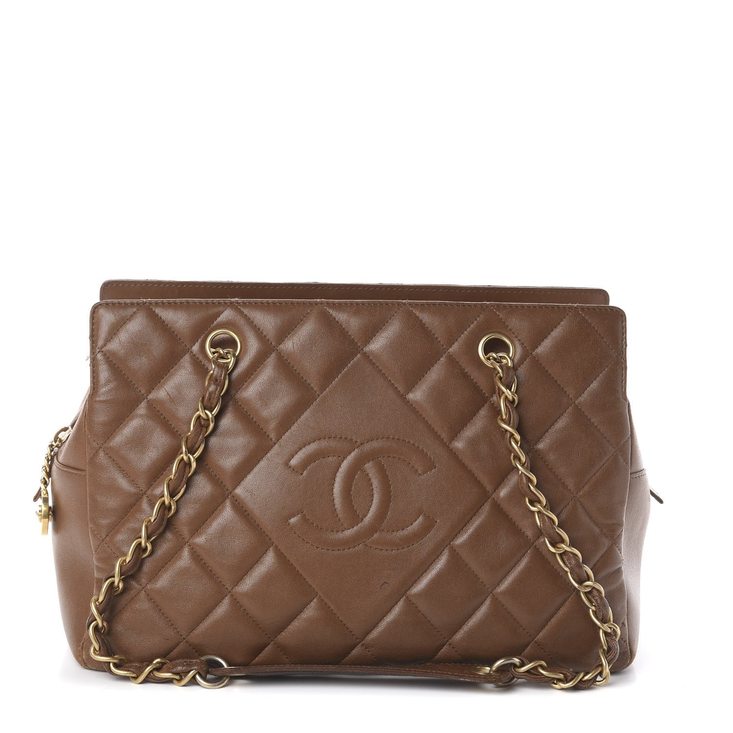 Lambskin Quilted Diamond CC Shoulder Bag Brown