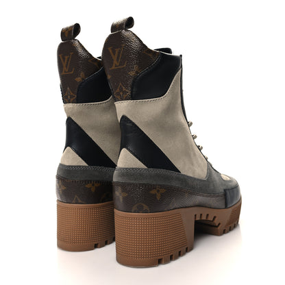 Louis Vuitton Suede Calfskin Monogram Laureate Platform Desert Boots 40 Grey 4 of 9
