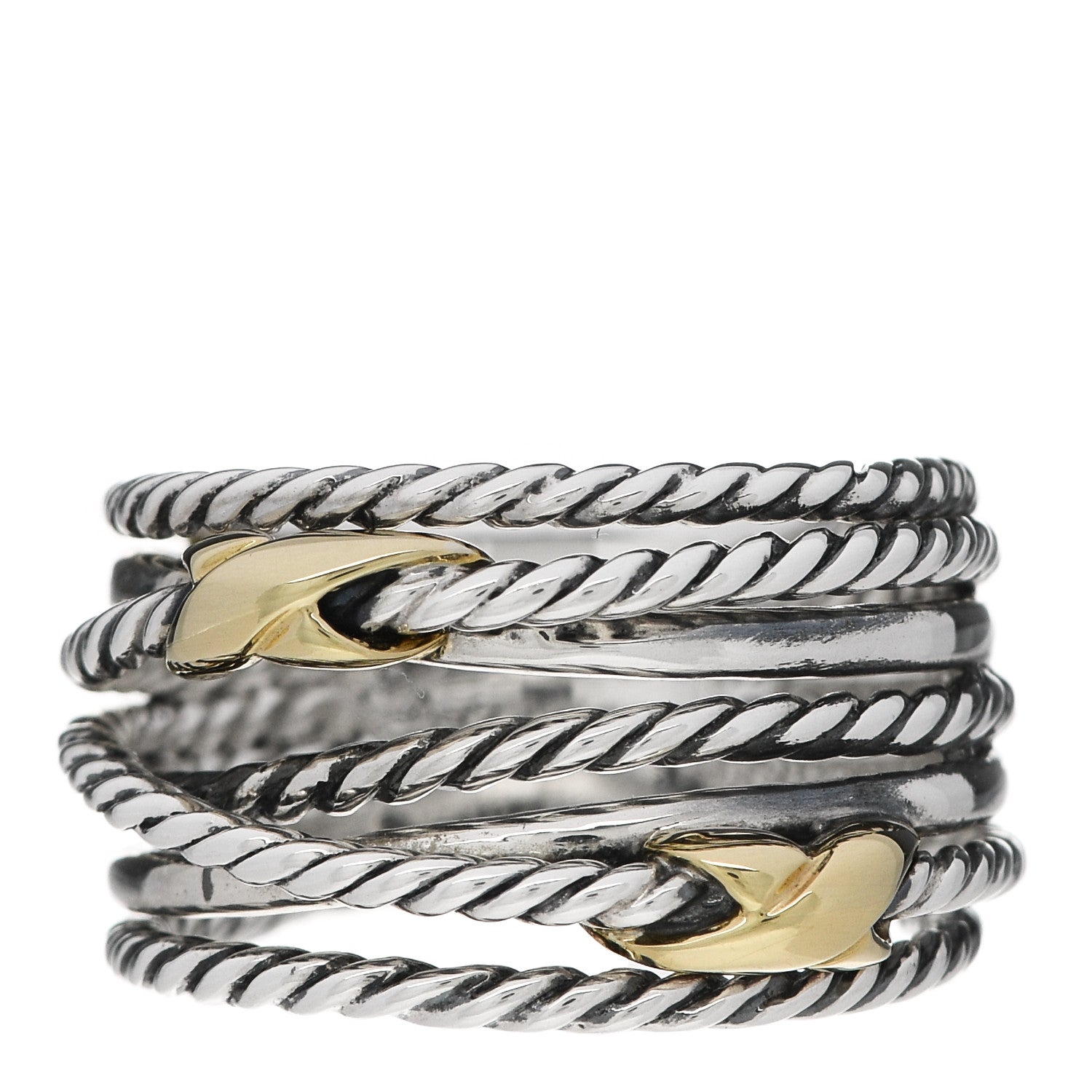 David Yurman Sterling Silver 18K Yellow Gold Double X Crossover Ring 52 6 1 of 4