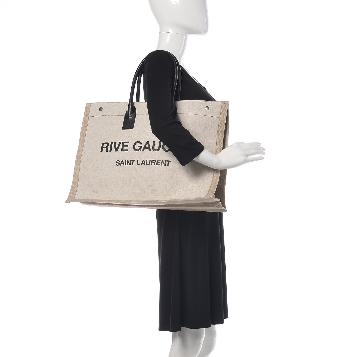Saint Laurent Linen Calfskin Rive Gauche Tote Optic White 2 of 11