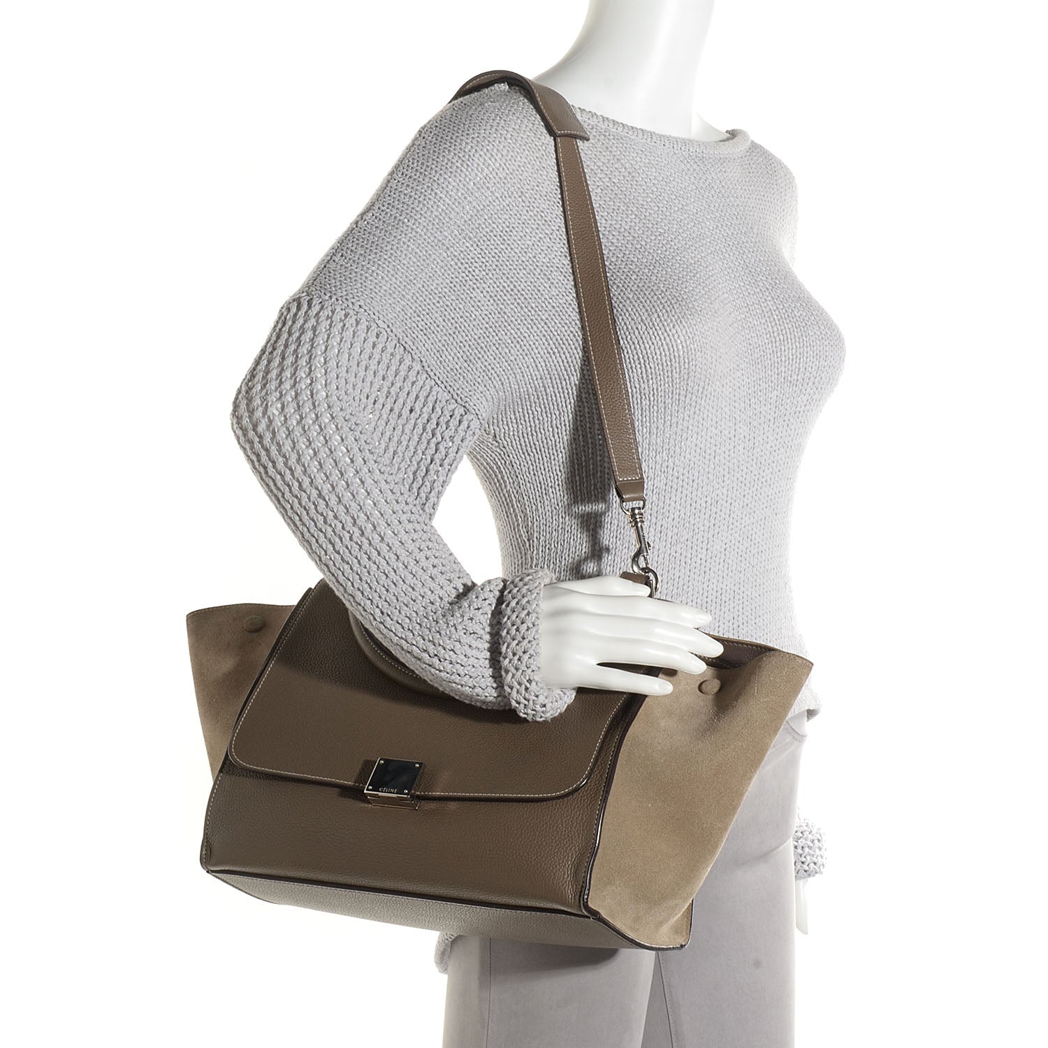 Celine Calfskin Suede Medium Trapeze Souris 2 of 9