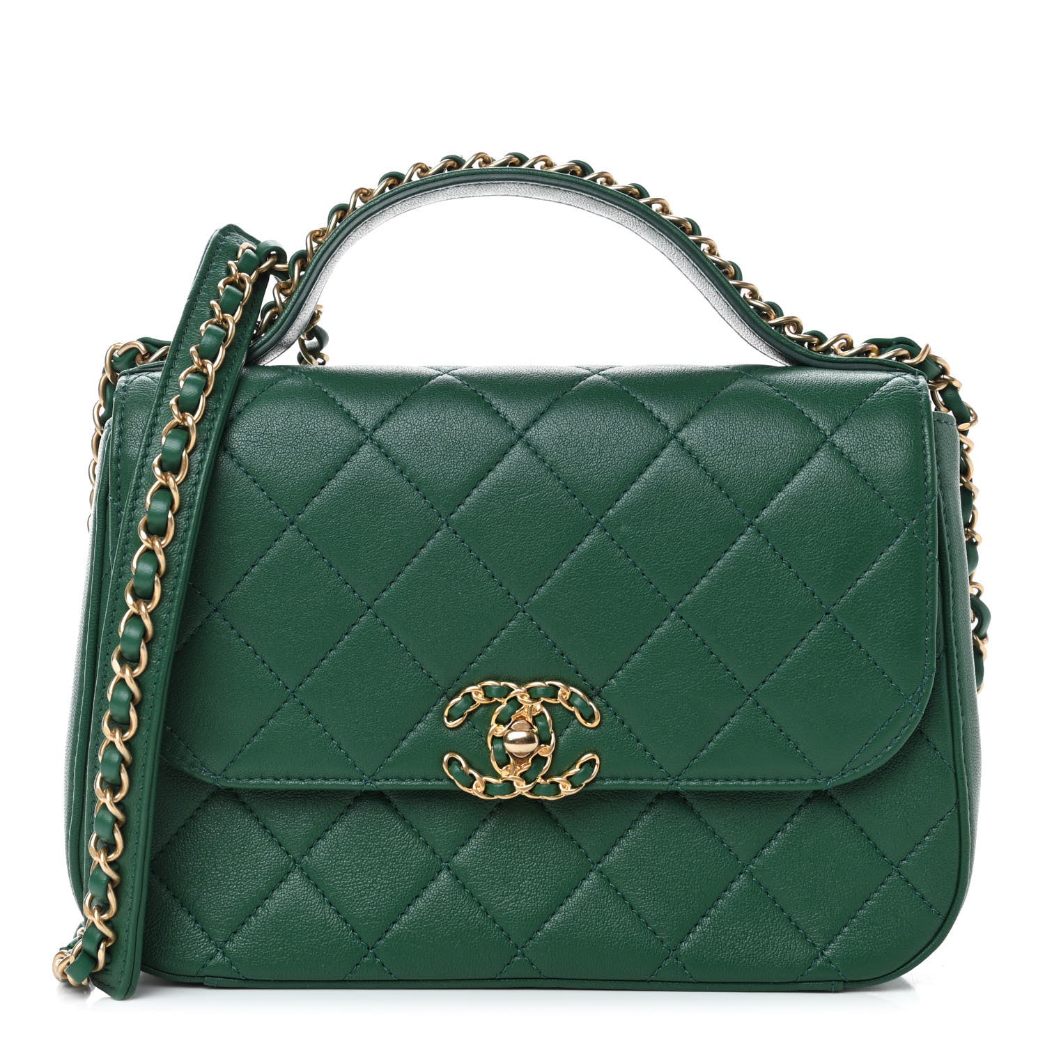 Chanel Lambskin Quilted Chain Infinity Top Handle Flap Green 1 of 4