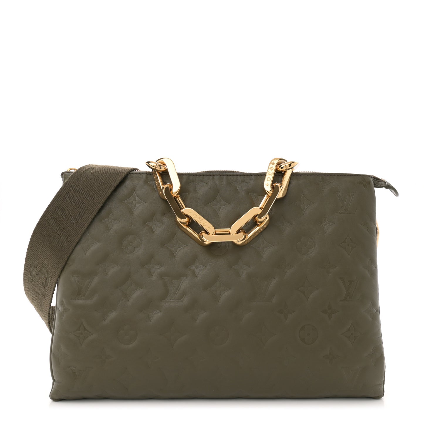 Lambskin Embossed Monogram Coussin MM Khaki