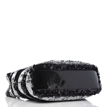 Chanel Sequin Striped Mademoiselle Tote Black Silver 5 of 9
