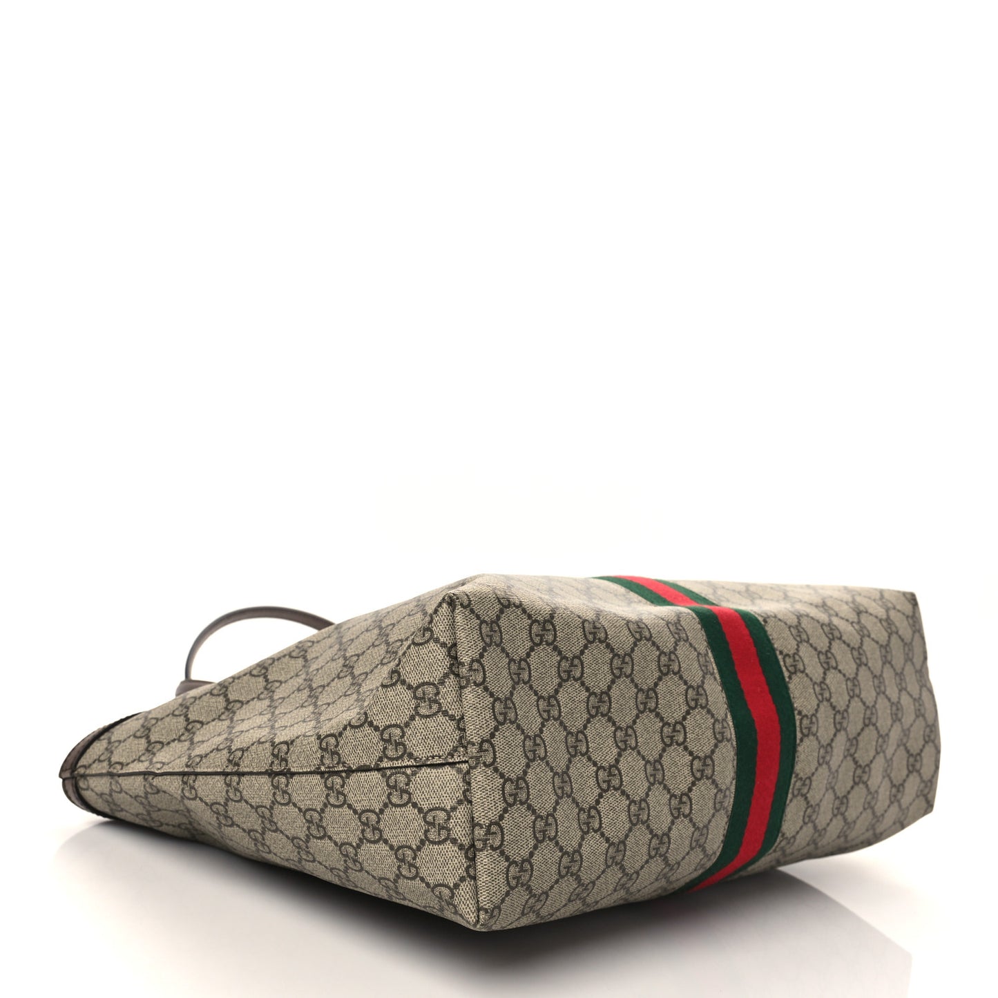 GG Supreme Monogram Textured Calfskin Web Medium Ophidia Shopping Tote Beige Ebony New Acero