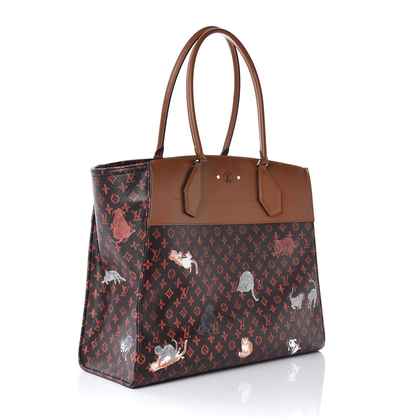 Calfskin Catogram City Steamer Cabas XXL Orange Marron
