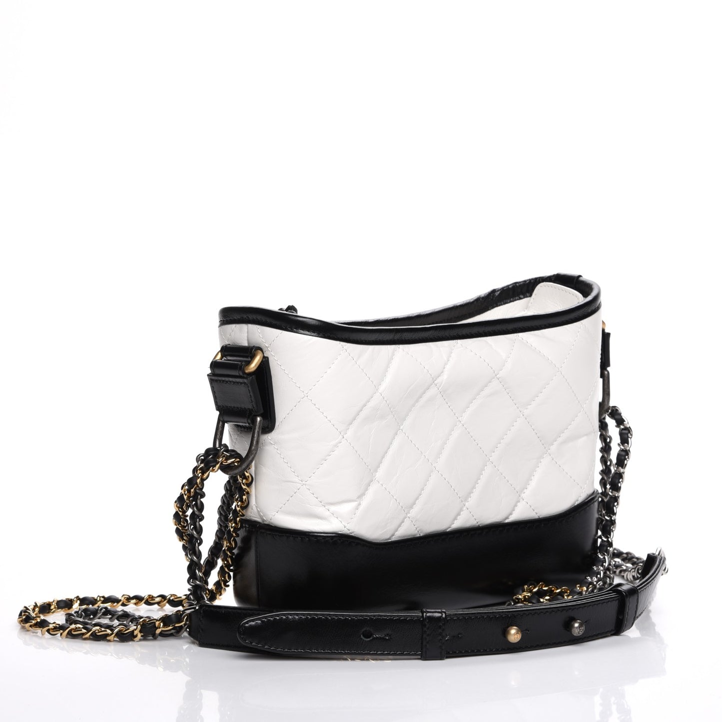 Aged Calfskin Quilted Small Gabrielle Hobo Black White