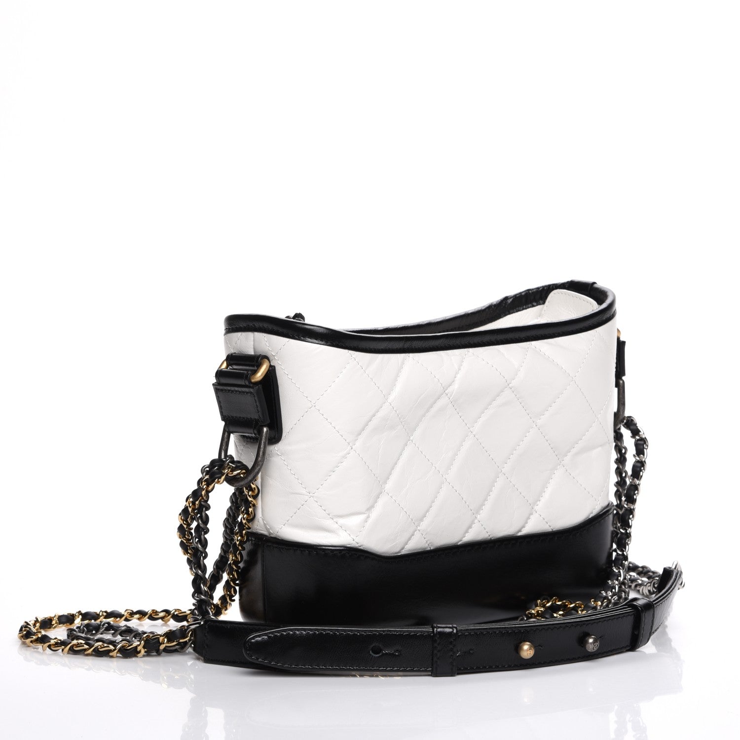 Chanel Aged Calfskin Quilted Small Gabrielle Hobo Black White 3 of 7