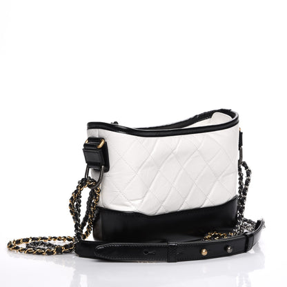 Chanel Aged Calfskin Quilted Small Gabrielle Hobo Black White 3 of 7
