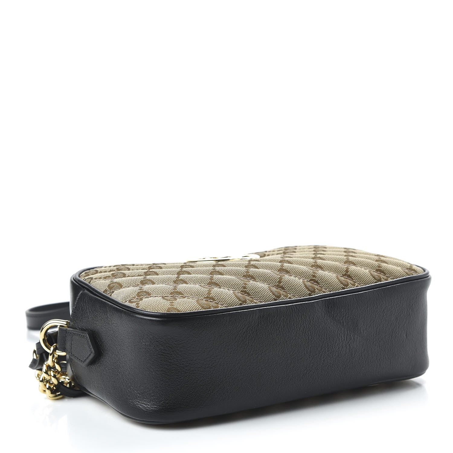 Gucci Monogram Matelasse Diagonal Small GG Marmont Chain Shoulder Bag Beige Black 4 of 10
