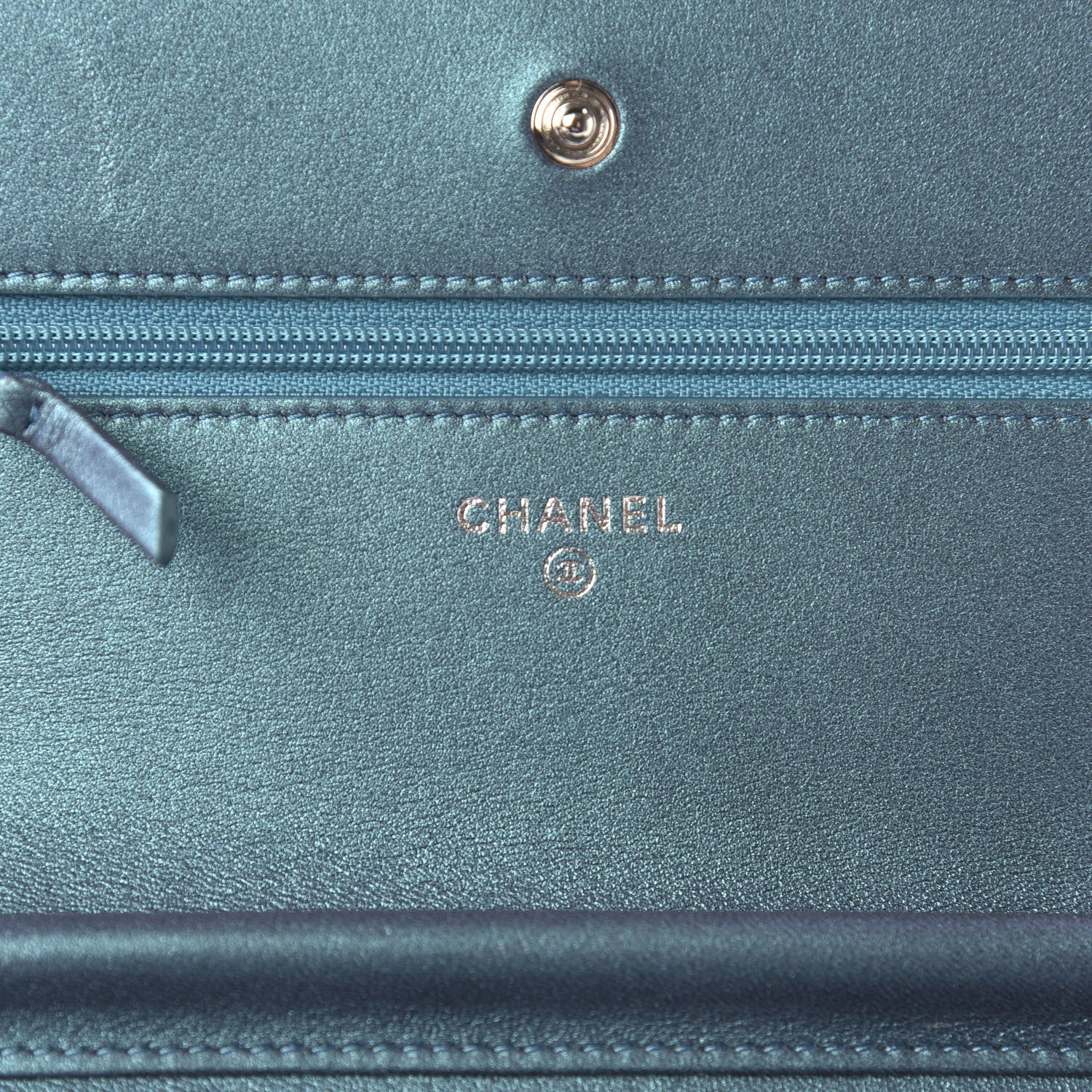 Chanel Metallic Lambskin Wallet On Chain WOC Turquoise 9 of 11