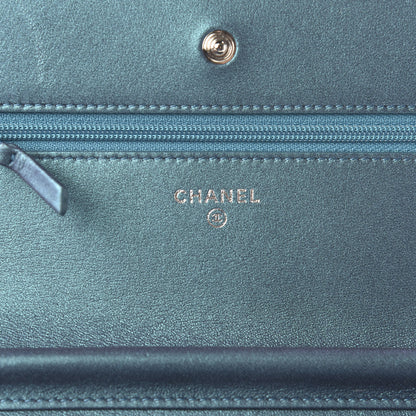 Chanel Metallic Lambskin Wallet On Chain WOC Turquoise 9 of 11