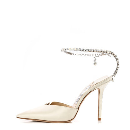 Jimmy Choo Satin Crystal Saeda 100 Pumps 37 Ivory 1 of 18