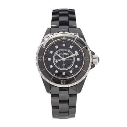 Chanel Stainless Steel Ceramic Diamond 33mm J12 Quartz Watch Black 1 of 7