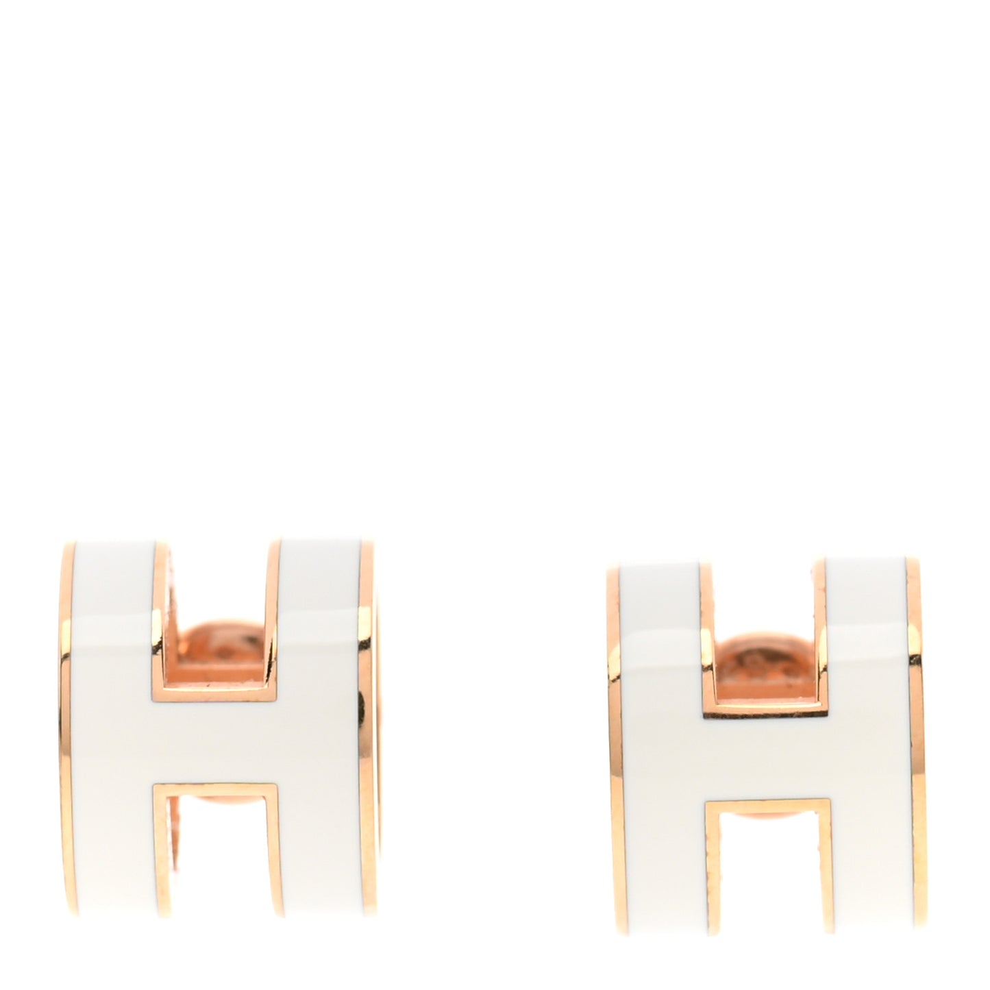 Gold Lacquered Mini Pop H Earrings White