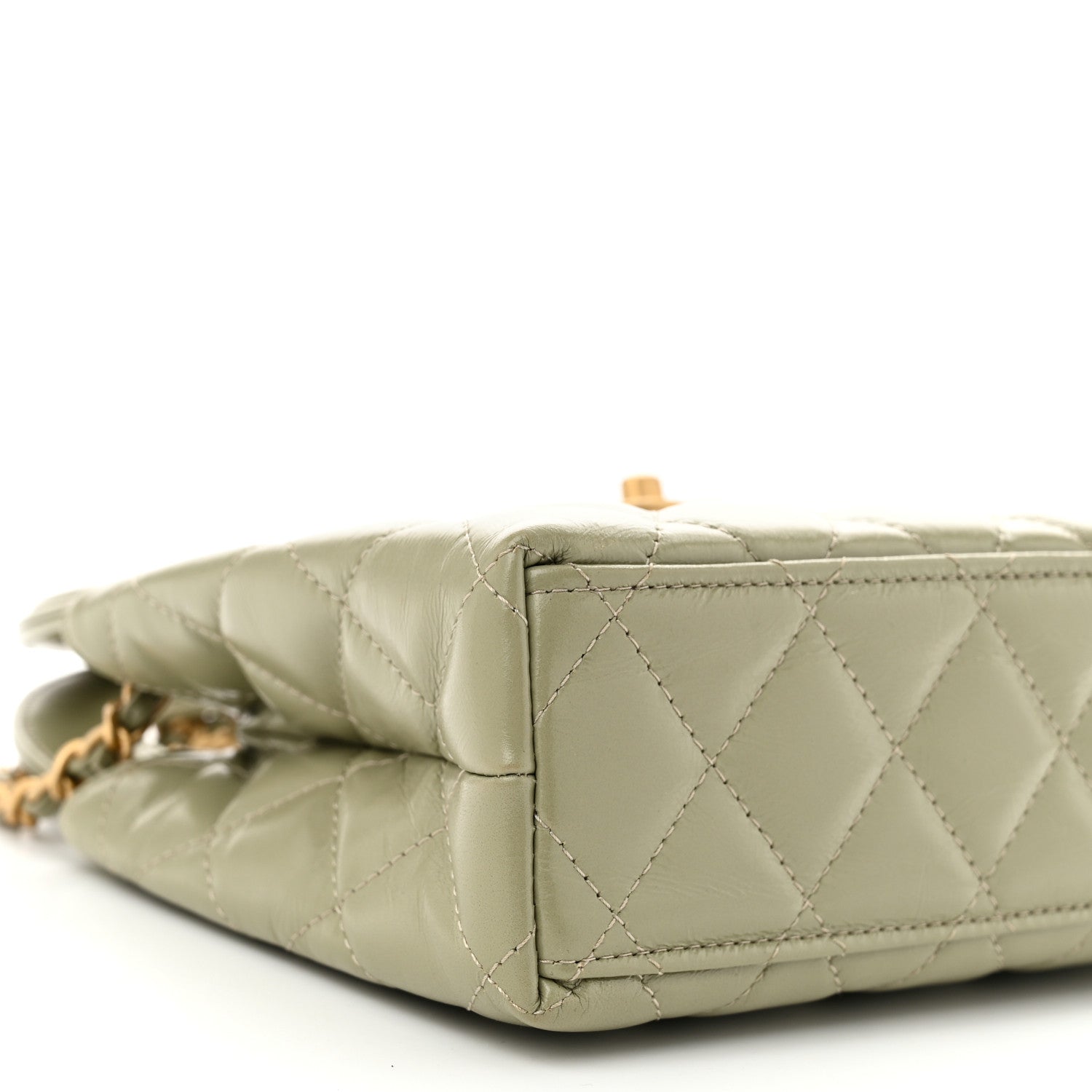 Chanel Shiny Aged Calfskin Quilted Nano Kelly Shopper Khaki 9 of 11