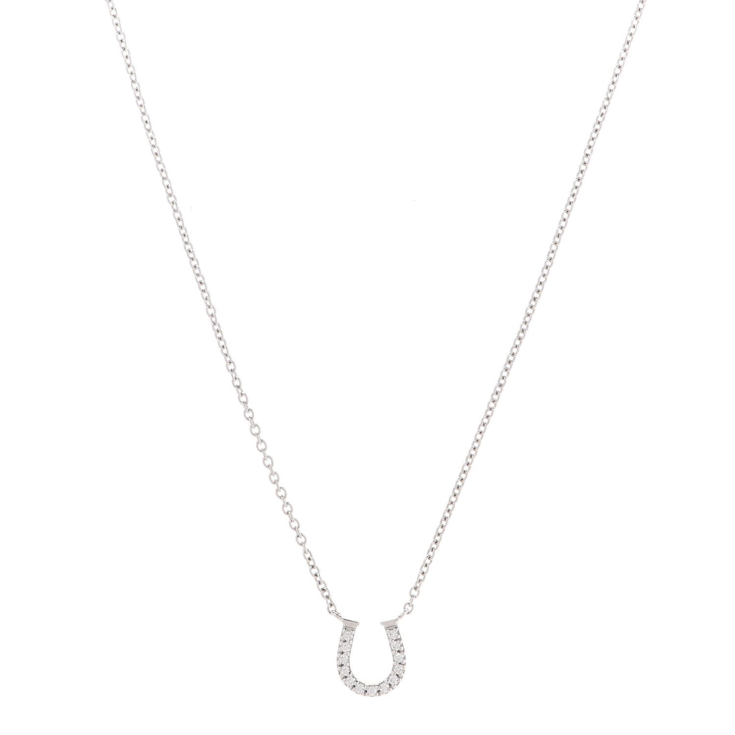 18K White Gold Diamond Mini Metro Horseshoe Pendant Necklace