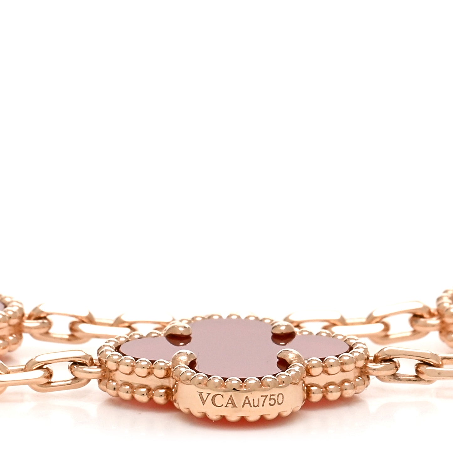 18K Rose Gold Carnelian 5 Motifs Guilloche Vintage Alhambra Bracelet