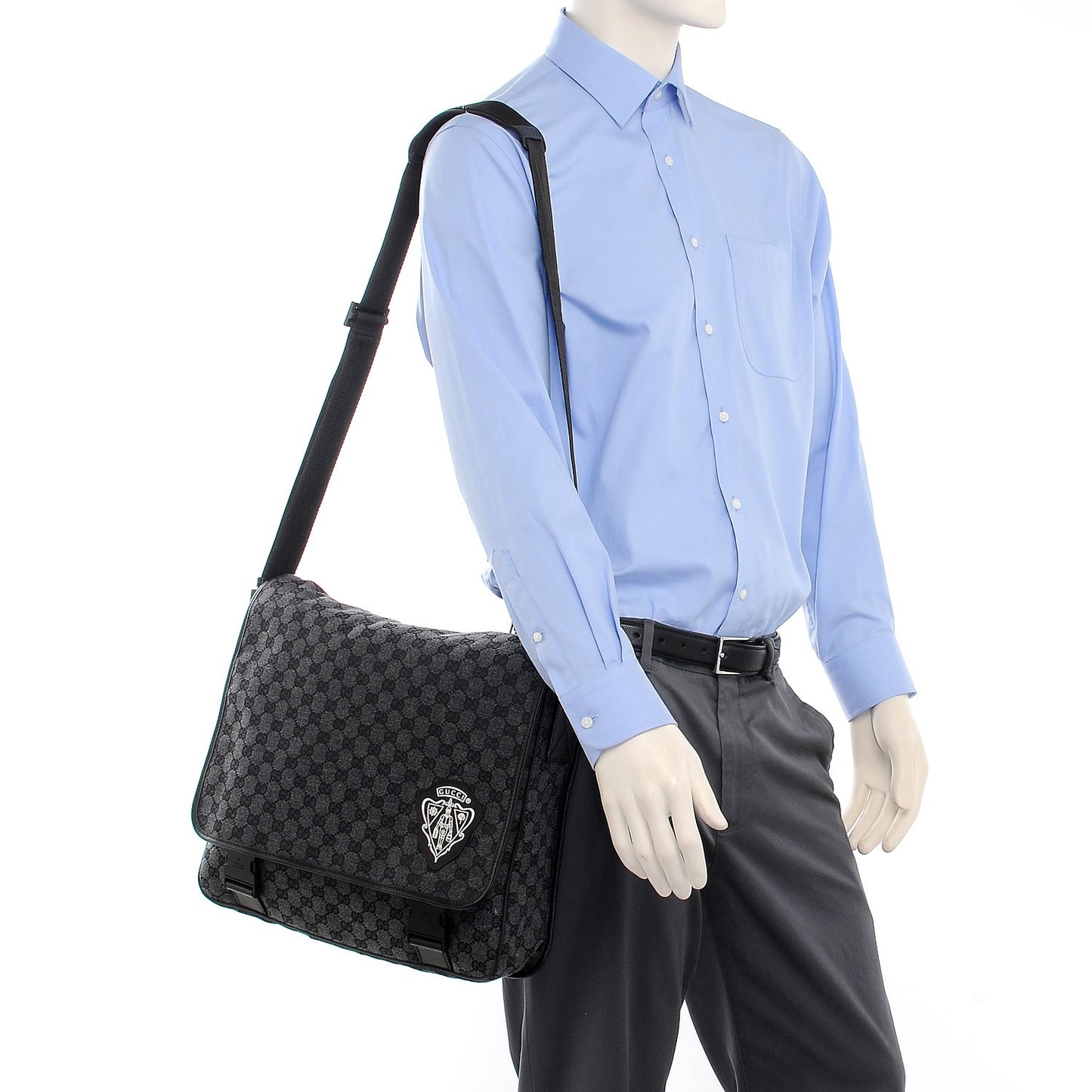 Denim Monogram Hysteria Double Buckle Flap Messenger Bag