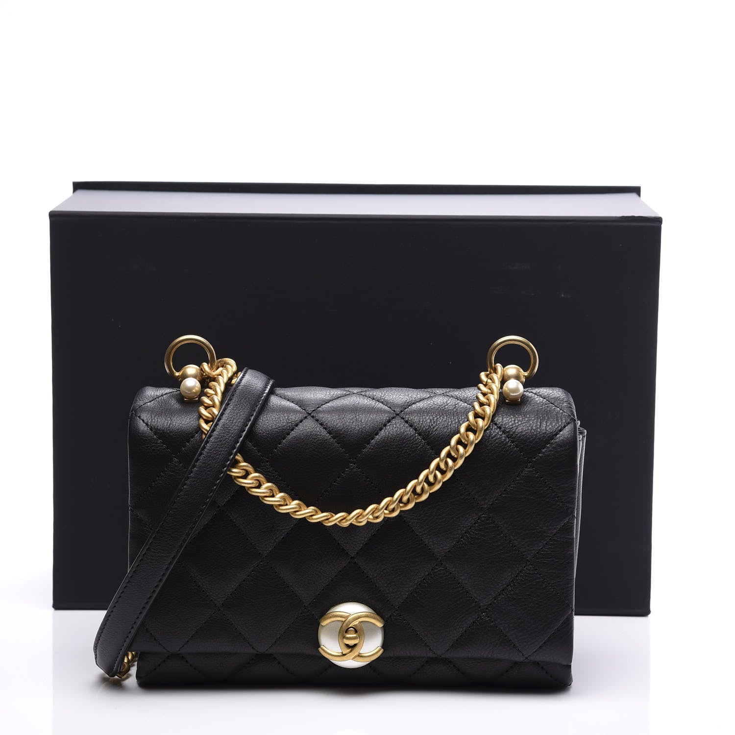 Chanel Calfskin Quilted Accordion Pearl CC Flap Bag Black 10 of 10