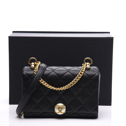 Chanel Calfskin Quilted Accordion Pearl CC Flap Bag Black 10 of 10