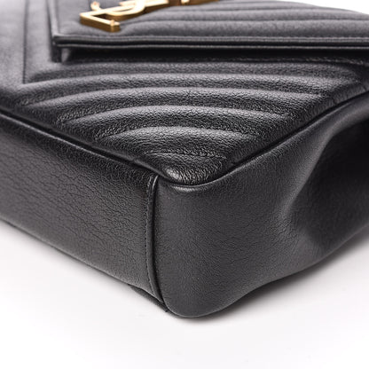 Saint Laurent Sheepskin Matelasse Chevron Monogram Medium College Bag Black 9 of 10