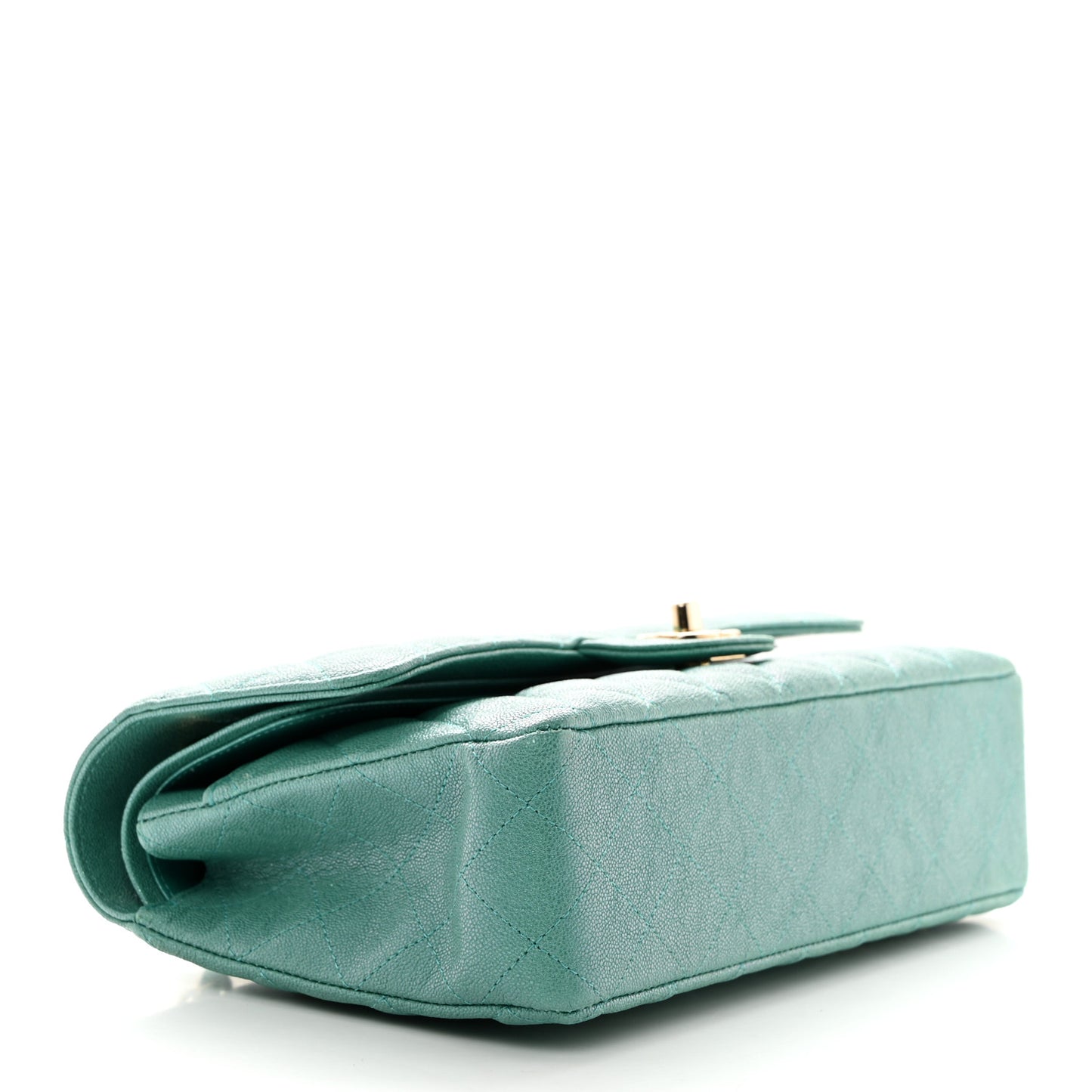 Iridescent Caviar Quilted Medium Double Flap Green