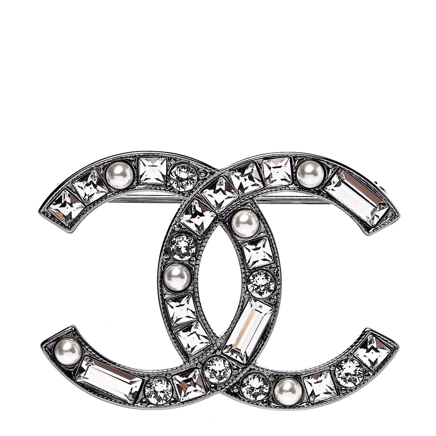 Ruthenium Pearl Crystal Baguette CC Brooch
