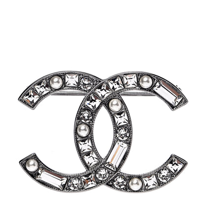 Chanel Ruthenium Pearl Crystal Baguette CC Brooch 1 of 4