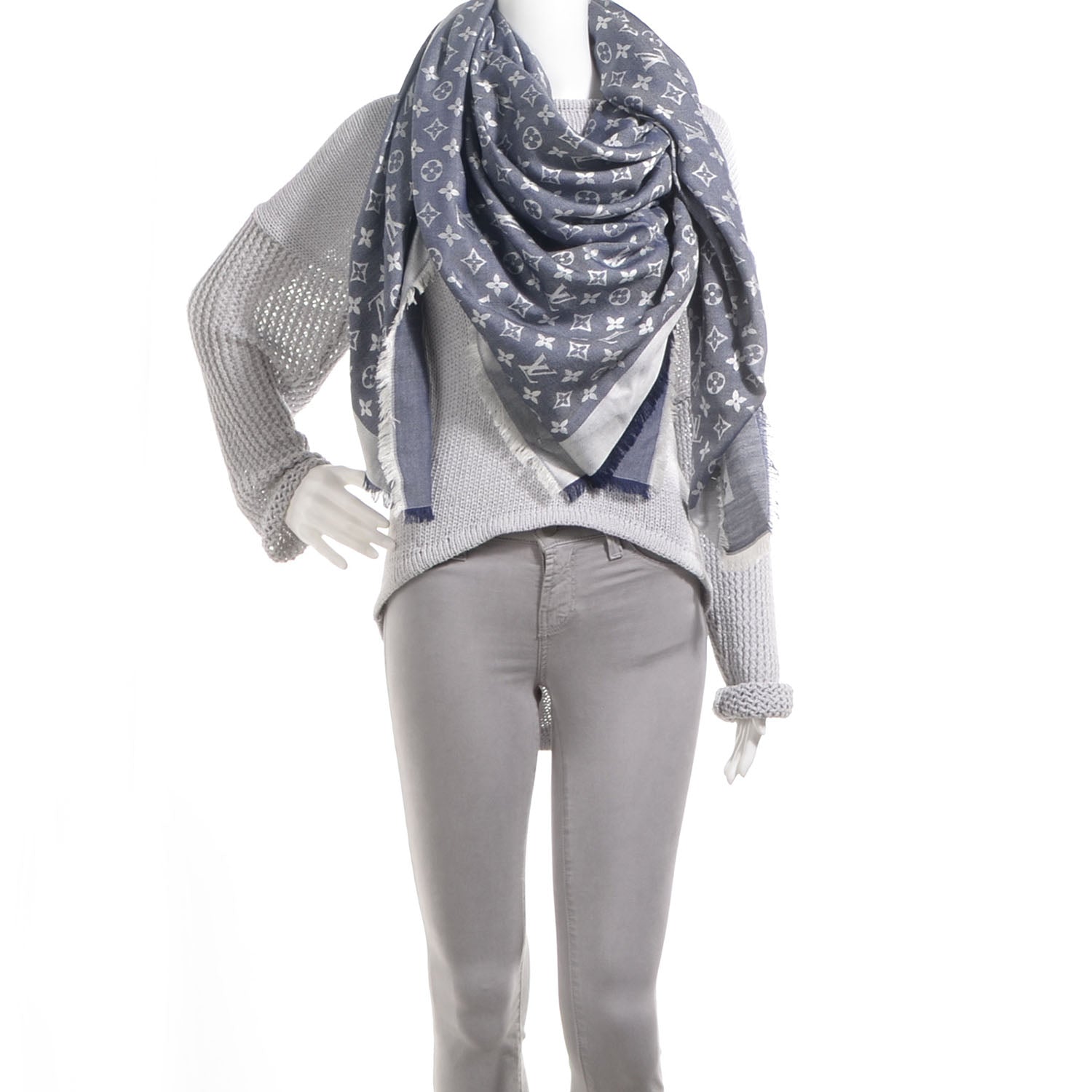 Louis Vuitton Silk Wool Monogram Denim Shawl Blue 2 of 5