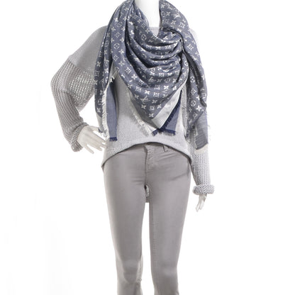Louis Vuitton Silk Wool Monogram Denim Shawl Blue 2 of 5