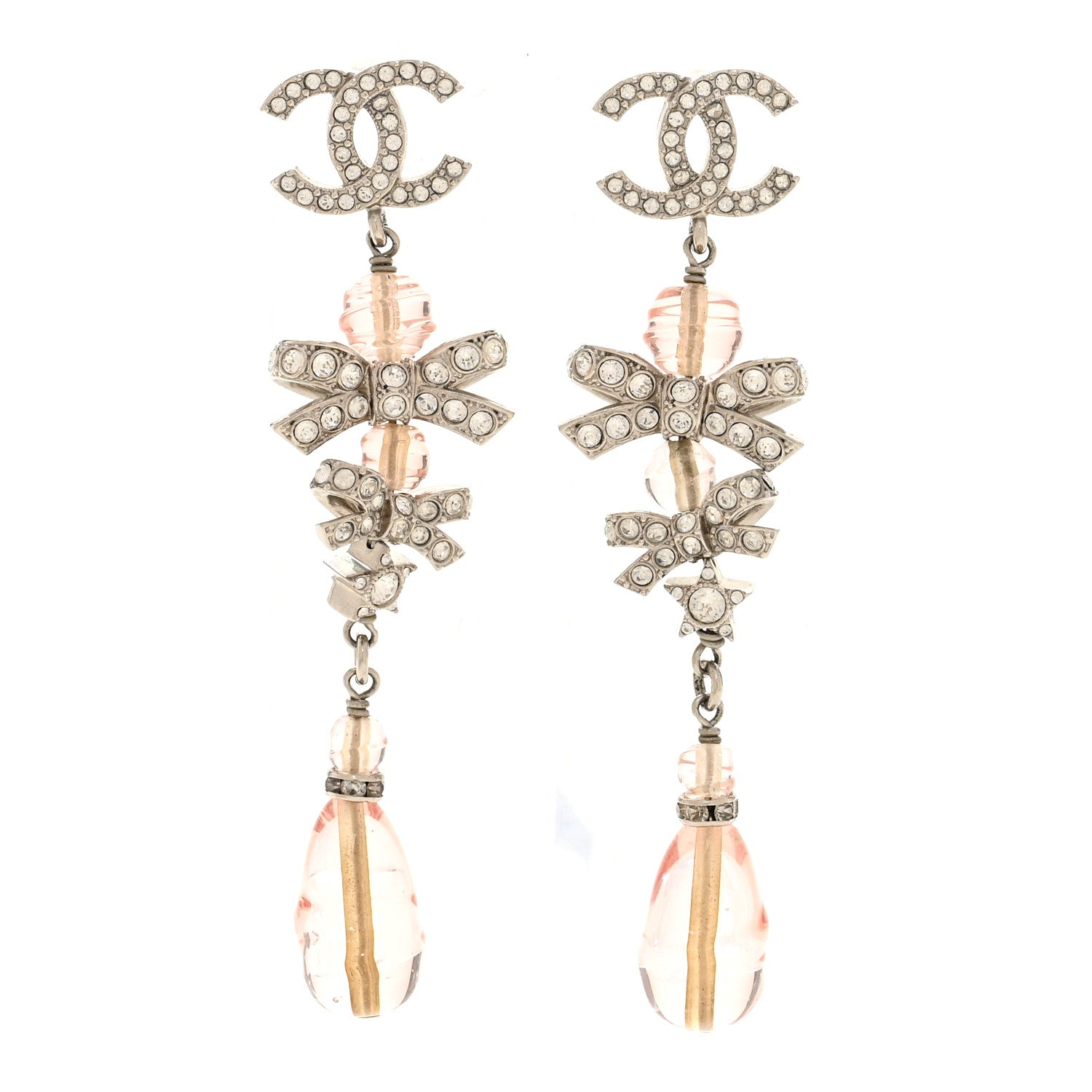 Chanel Metal Glass Crystal Strass CC Drop Earrings 1 of 4