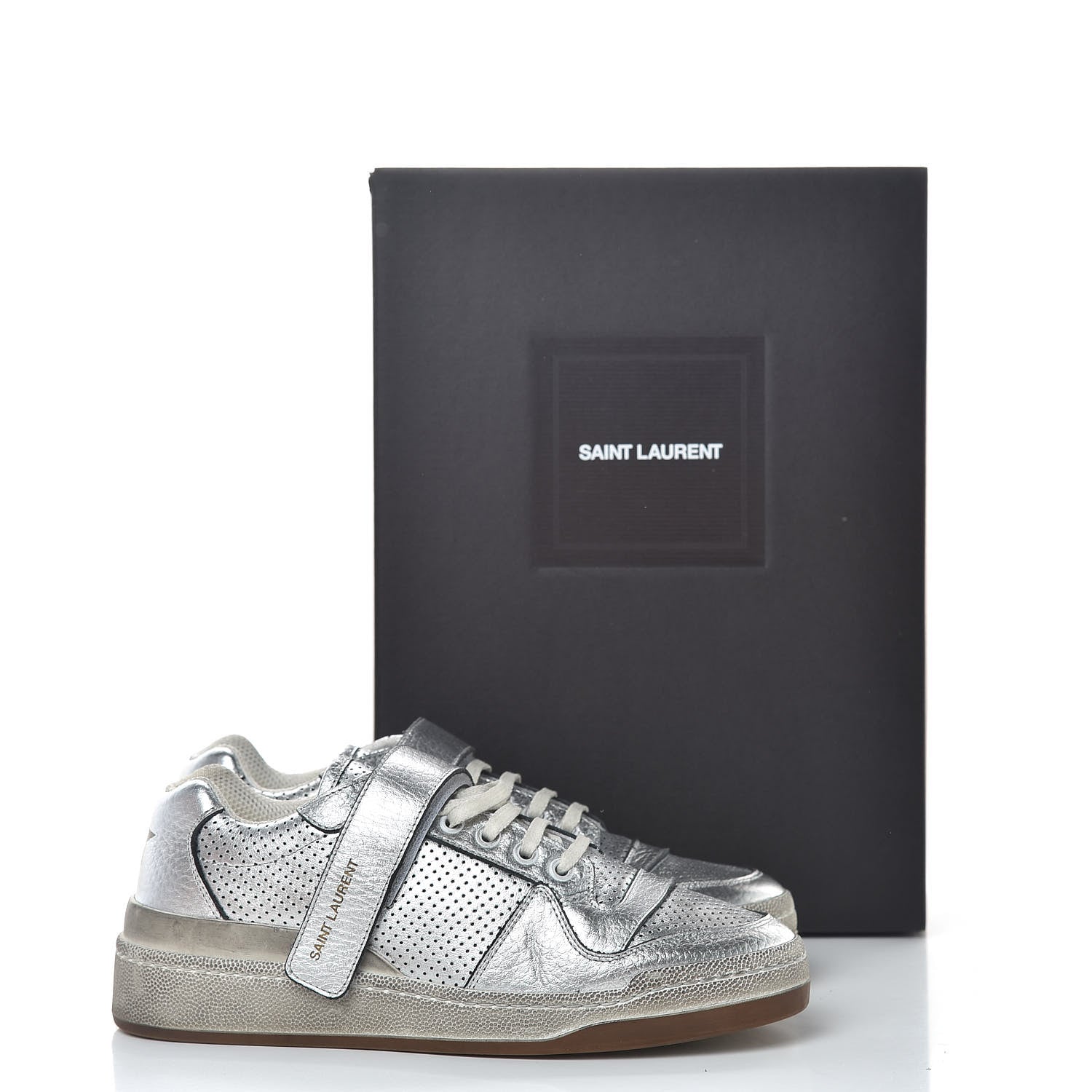 Saint Laurent Calfskin Perforated Womens SL24 Sneakers 38 Argento 8 of 11