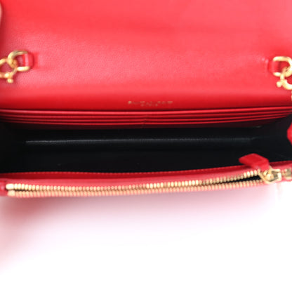 Saint Laurent Grain De Poudre Matelasse Chevron Monogram Envelope Chain Wallet New Red 4 of 5