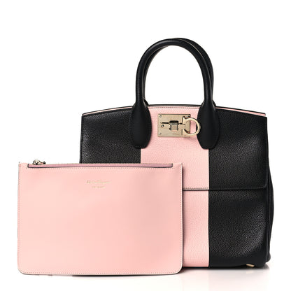 Salvatore Ferragamo Calfskin Studio Top Handle Bag Black Pink 1 of 9