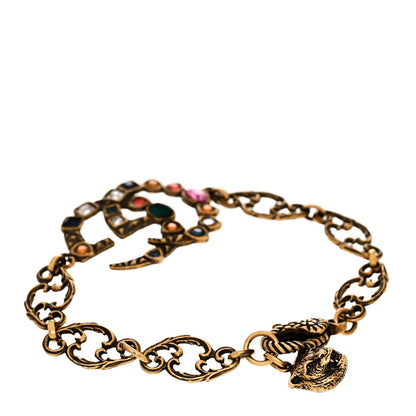Gucci Oxidized Metal Crystal Double G Bracelet Aged Gold Multicolor 3 of 5