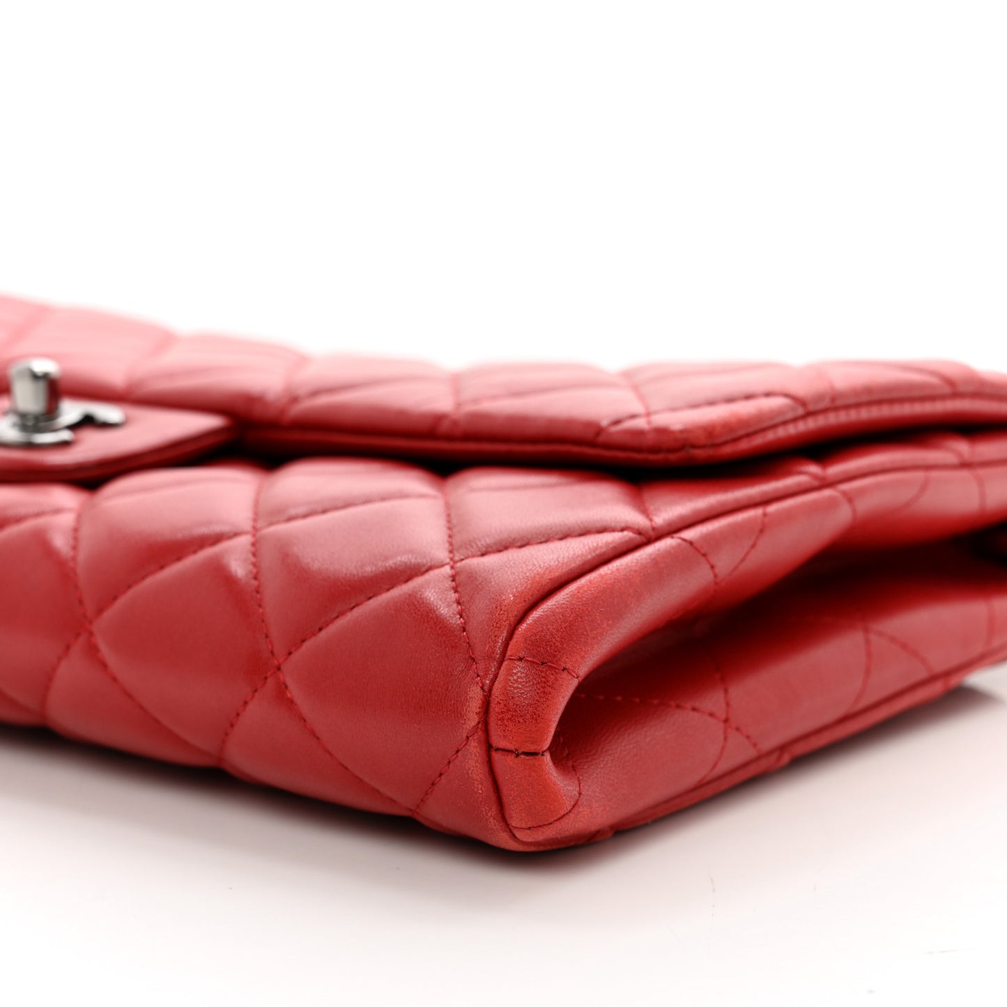 Lambskin Quilted Clutch with Chain Flap Red