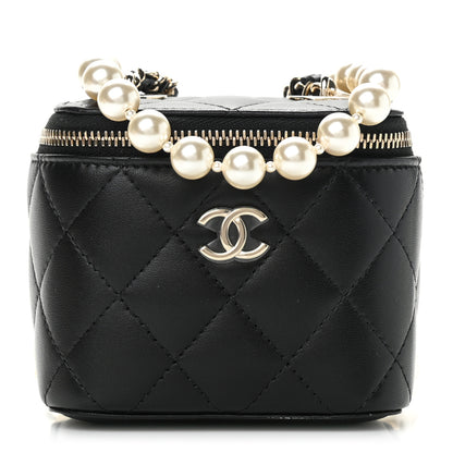 Chanel Lambskin Quilted Mini Vanity Case With Pearl Chain Black 1 of 11