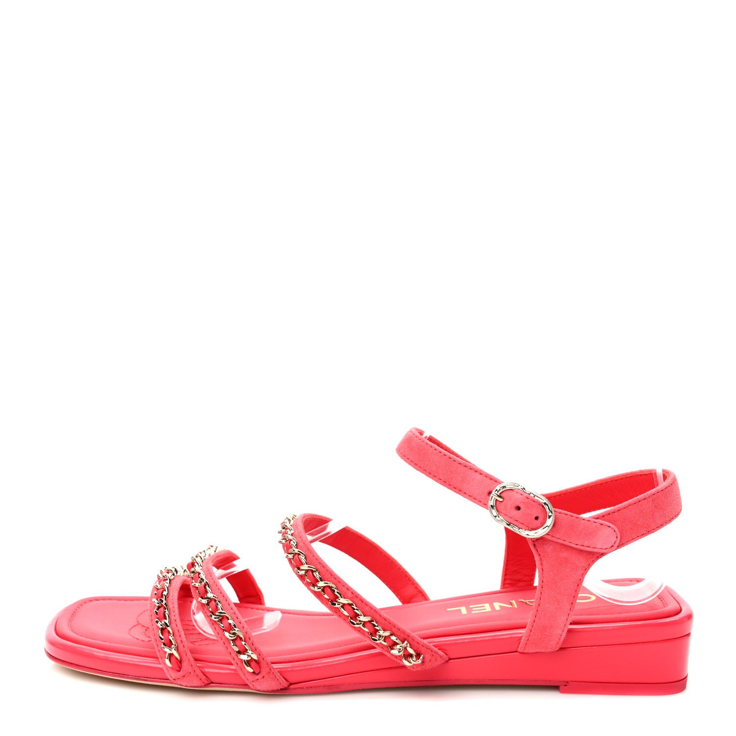 Chanel Suede Calfskin Chain Sandals 38 Fuchsia 1 of 8
