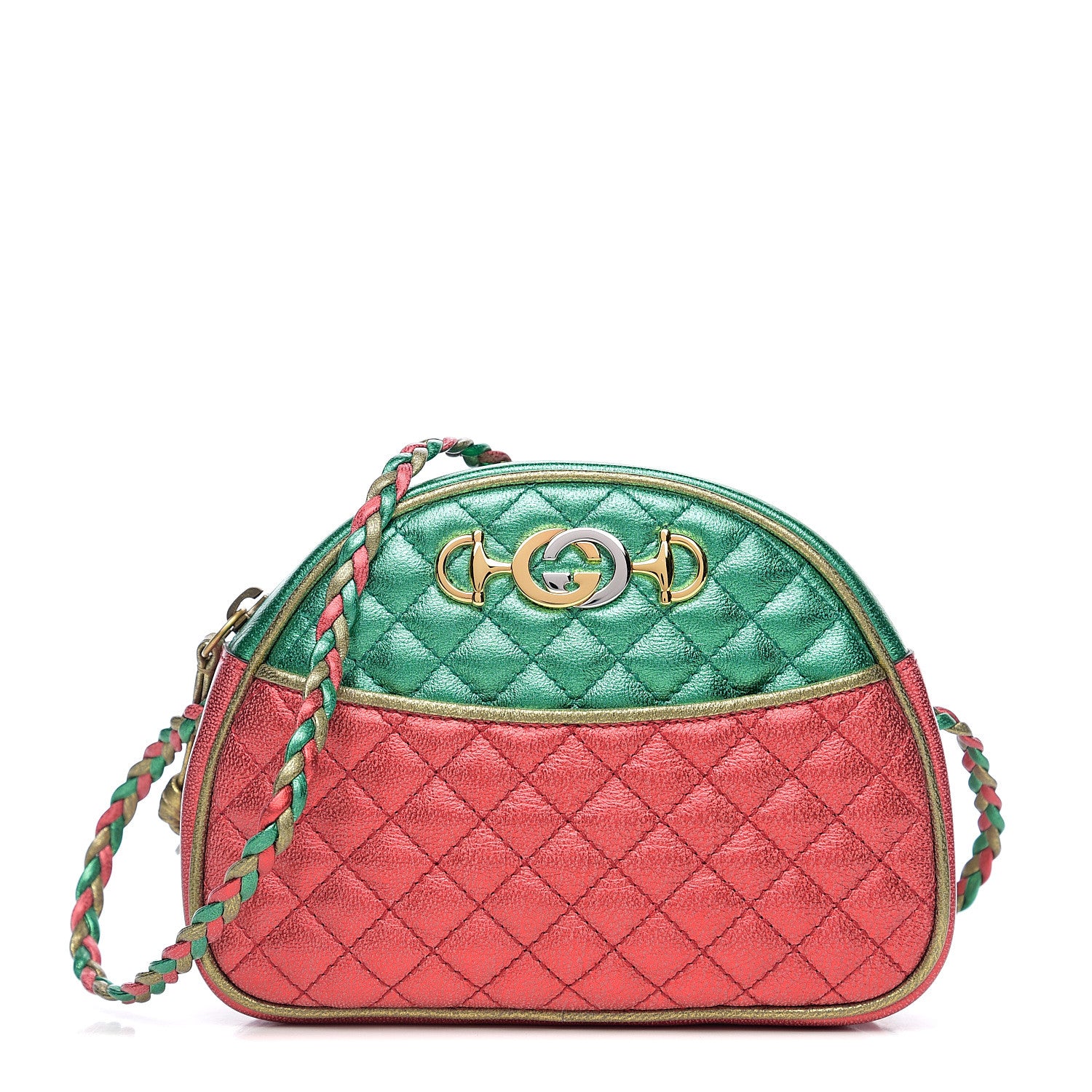 Gucci Laminated Nappa Trapuntata Mini Zumi Dome Shoulder Bag Rosso Jasmine Green Rame 1 of 8