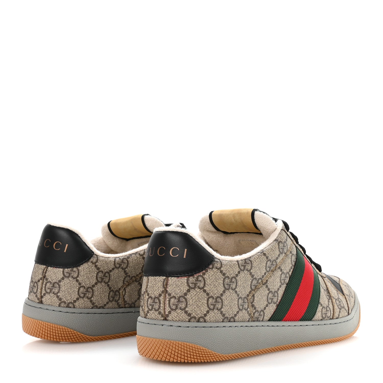 Gucci GG Supereme Monogram Miro Soft Calfskin Web Mens Screener Sneakers 10.5 Beige Ebony Black New Platinum 5 of 9