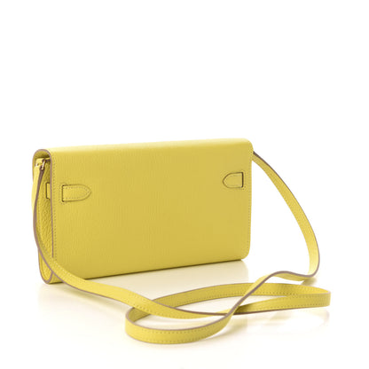 Hermes Chevre Mysore Kelly Wallet To Go Lime 3 of 10