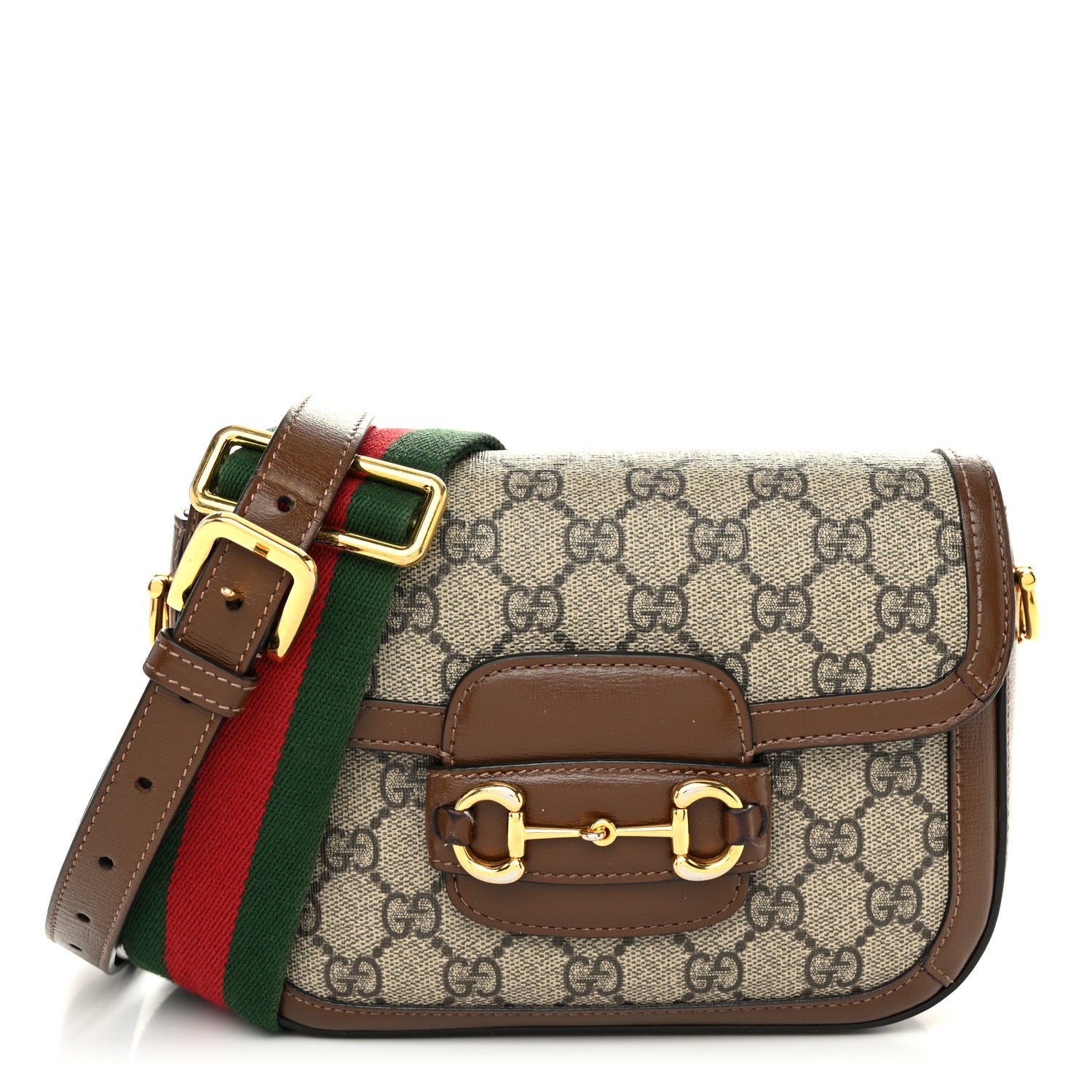 Gucci GG Supreme Monogram Web Mini Horsebit 1955 Shoulder Bag Beige Brown Sugar 1 of 13