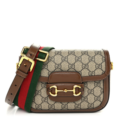 Gucci GG Supreme Monogram Web Mini Horsebit 1955 Shoulder Bag Beige Brown Sugar 1 of 13