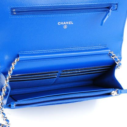 Chanel Caviar Chevron Wallet On Chain WOC Blue 5 of 8