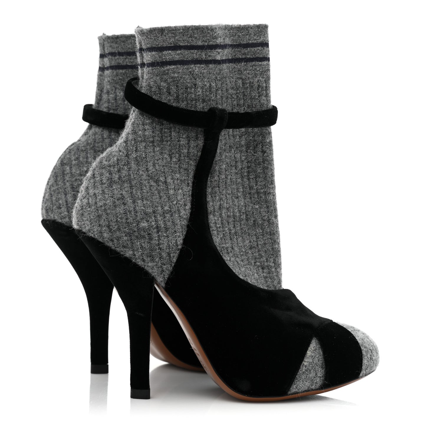 Stretch Fabric Knit Suede Sock Booties 37.5 Grey Black