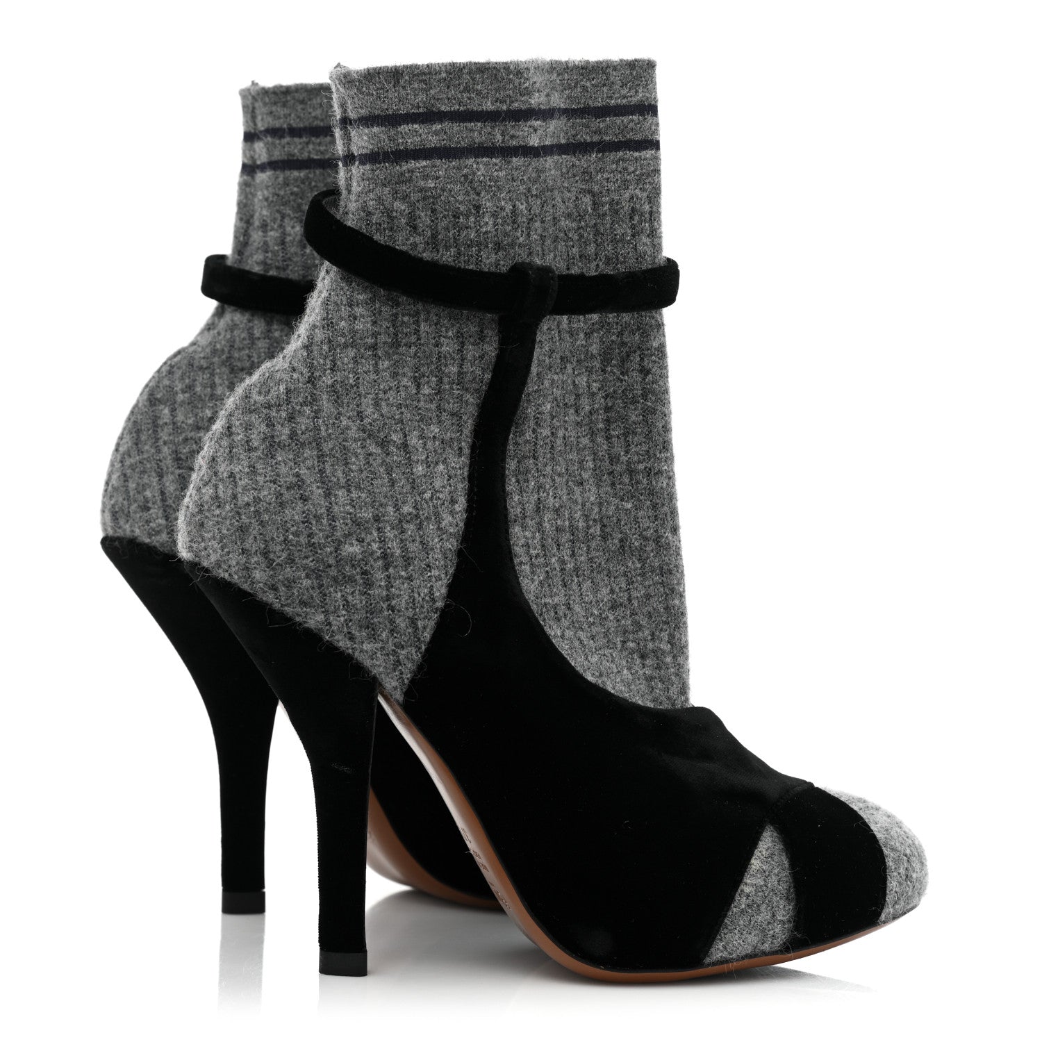 Fendi Stretch Fabric Knit Suede Sock Booties 37.5 Grey Black 4 of 9