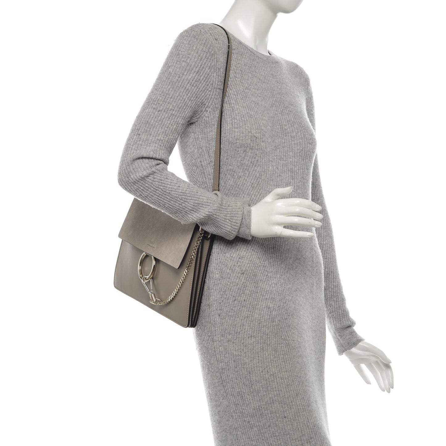 Calfskin Suede Medium Faye Shoulder Bag Motty Grey