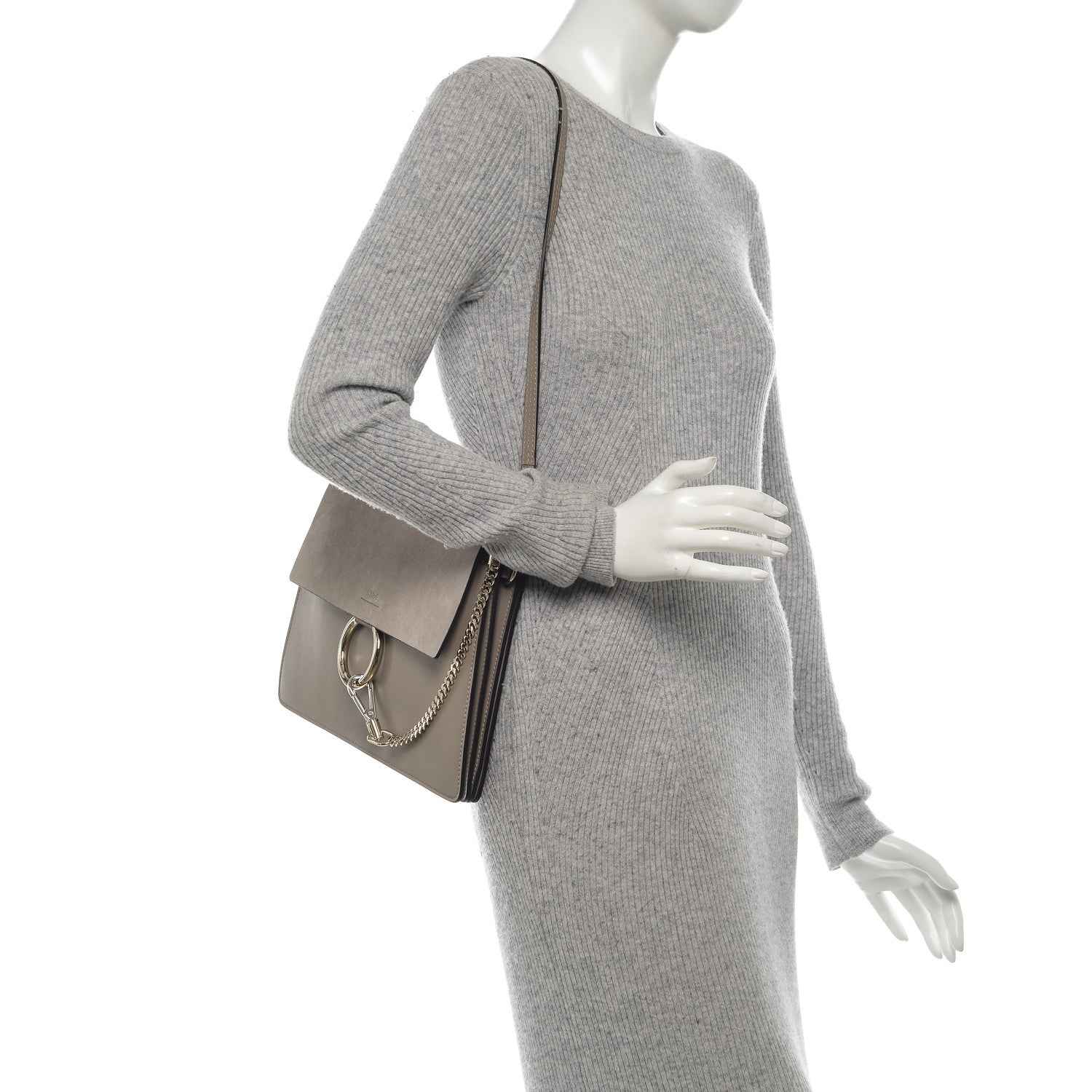 Chloe Calfskin Suede Medium Faye Shoulder Bag Motty Grey 2 of 6